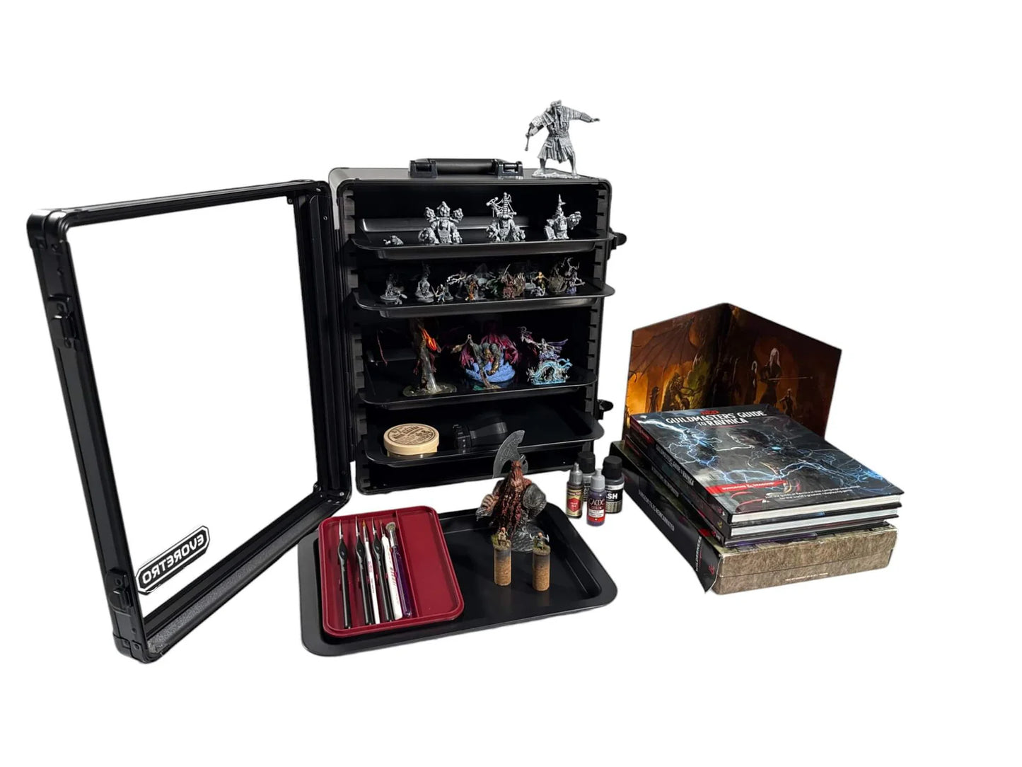 Evoretro: Aluminum Miniatures Display Case with 5 Magnetic Trays
