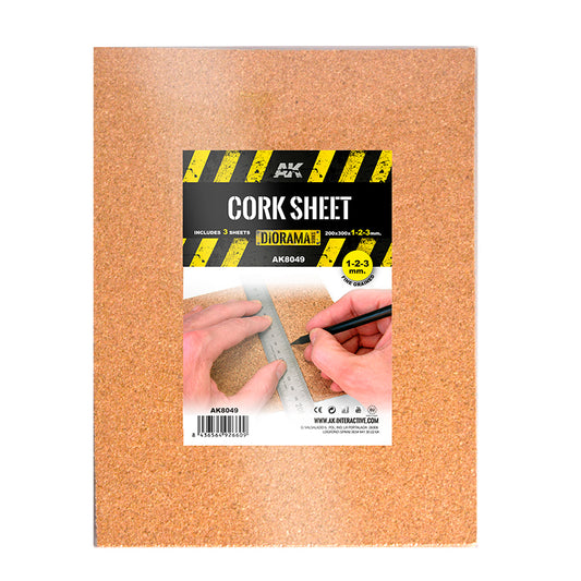 AK Interactve: Fine Grained Cork Sheet - 1/2/3mm
